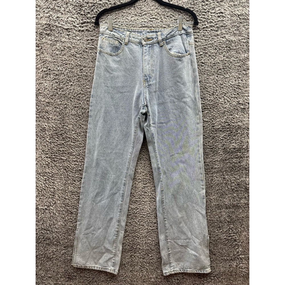 12th Tribe Straight Leg High Rise Light Wash Ankle Slit Jeans Womens Size M‎